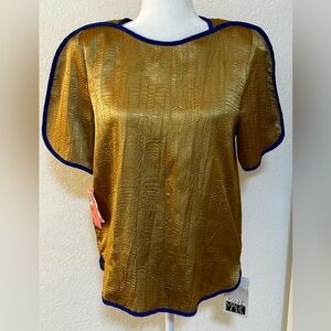 Vintage Jeanne Marc Gold Short Sleeve Blouse Top Size XS 4/6 NWT